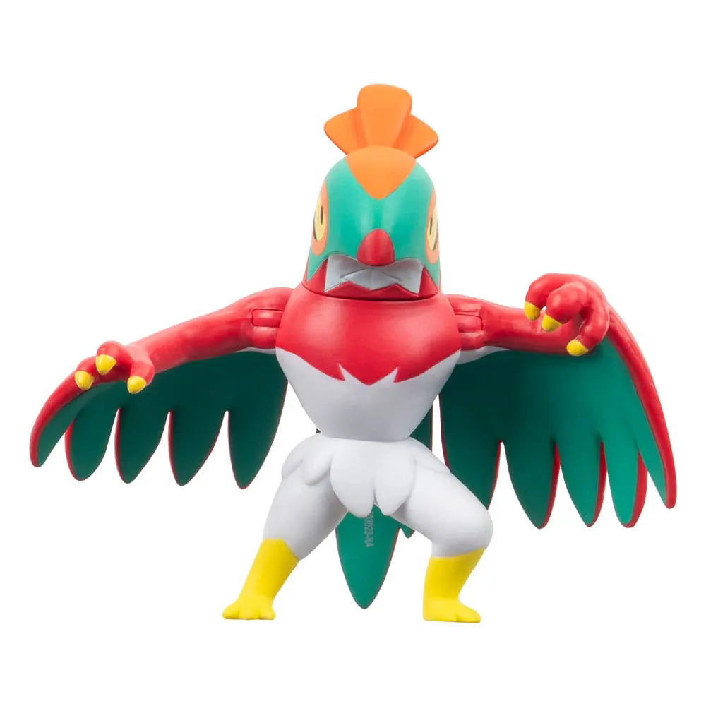 Close-up of Hawlucha Pokémon figure in fighting stance with wings spread.