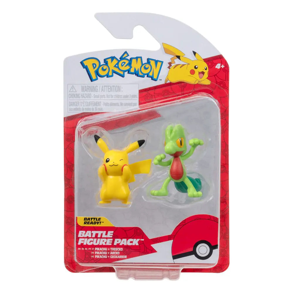 Pokémon Battle Figure Pack with Treecko and Pikachu figures in blister packaging.