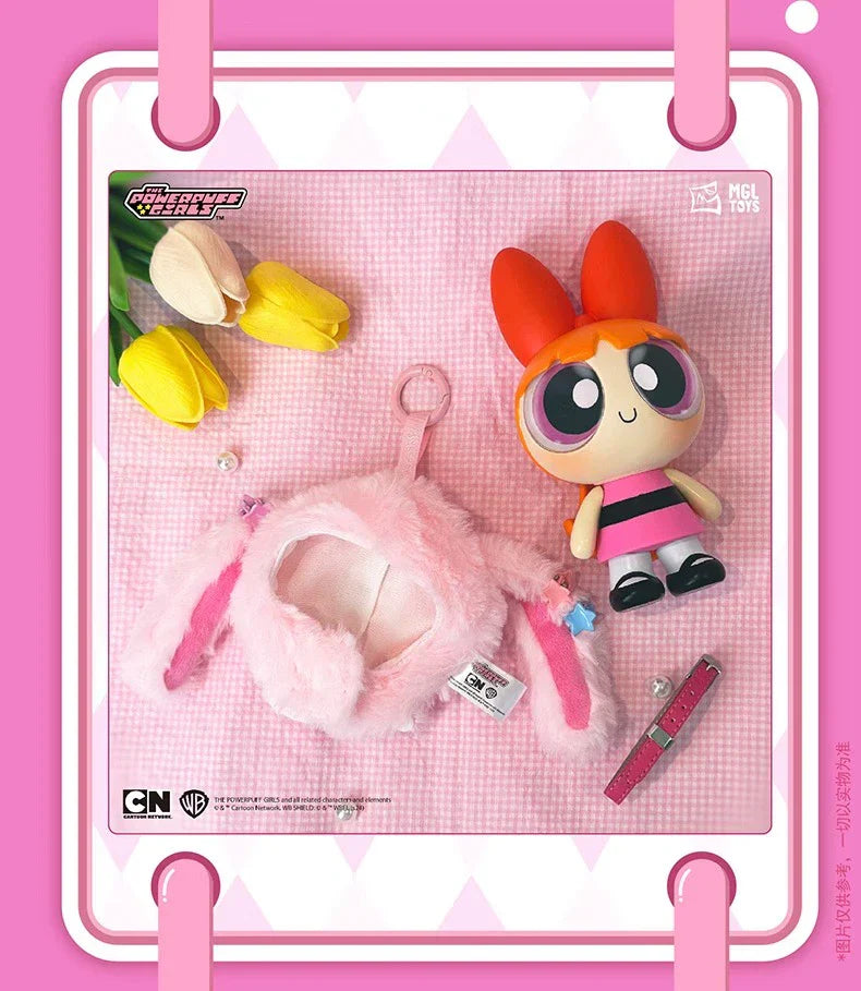 Blossom Powerpuff Girl figure with pink animal cape and accessories