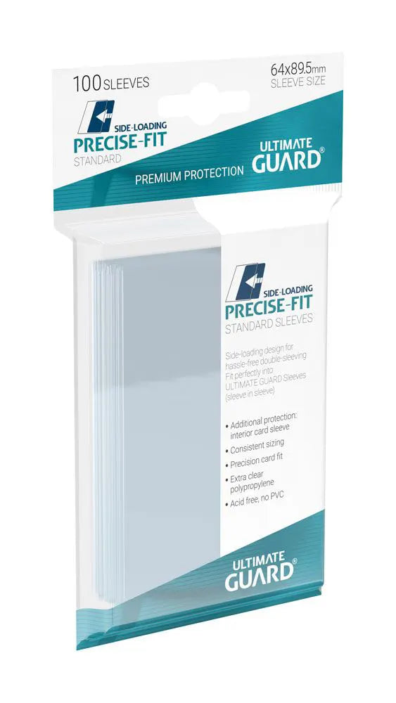 Ultimate Guard Precise-Fit Standard Size Sleeves angled view of 100 sleeve pack