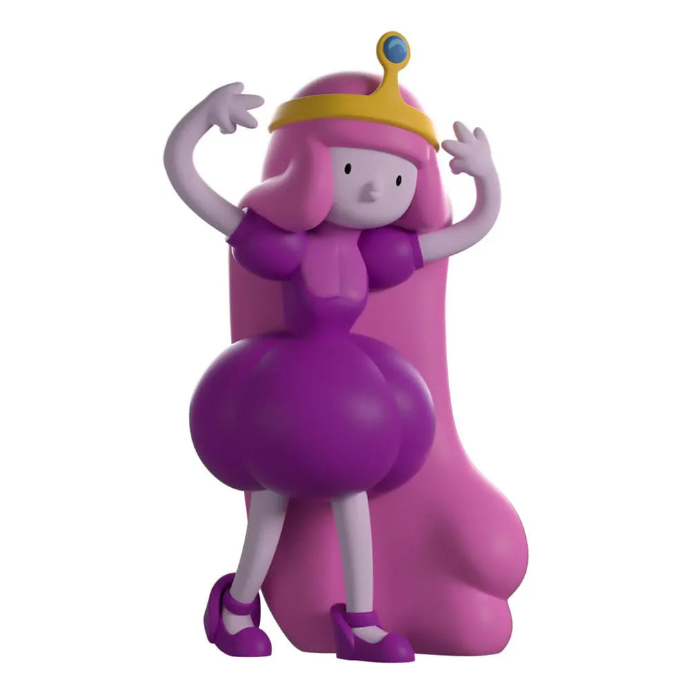 Front view of Princess Bubblegum Youtooz vinyl figure from Adventure Time holding her hands up, wearing a purple dress and tiara.
