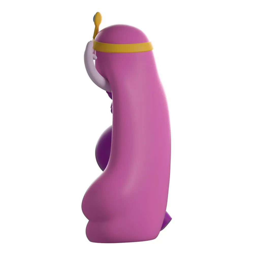Side view of Princess Bubblegum Youtooz vinyl collectible with long pink hair flowing behind.