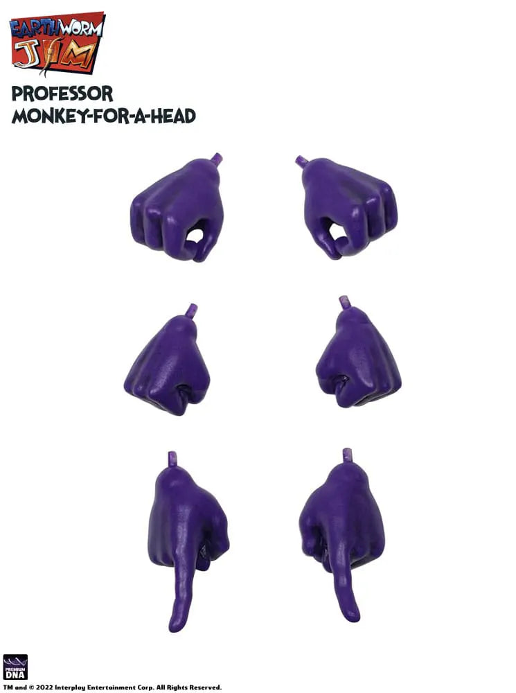 Close-up of purple interchangeable hands for Professor Monkey-For-A-Head
