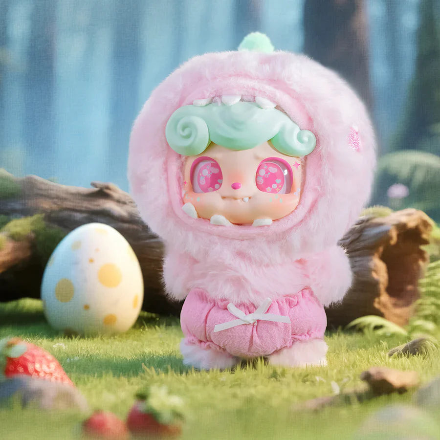 Q.Kid Fairy Tales plush figure in pink monster hood with green hair