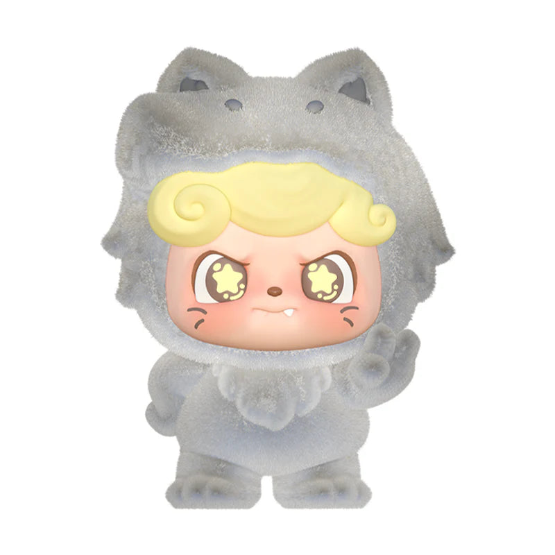 Flocked gray Q Kid figure wearing a soft animal suit.