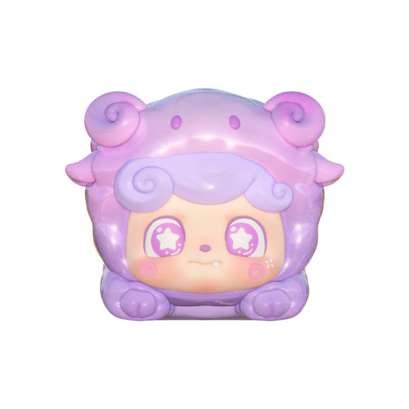 Purple pastel Q Kid figure with curled hair and cute animal costume.