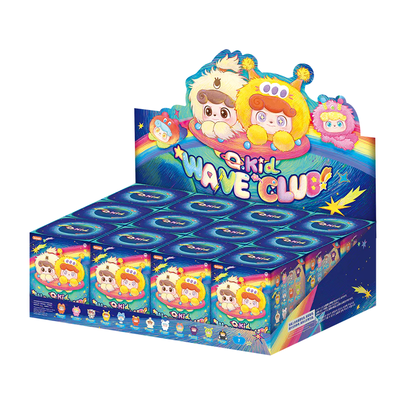 Q Kid Wave Club blind box display case with multiple figures