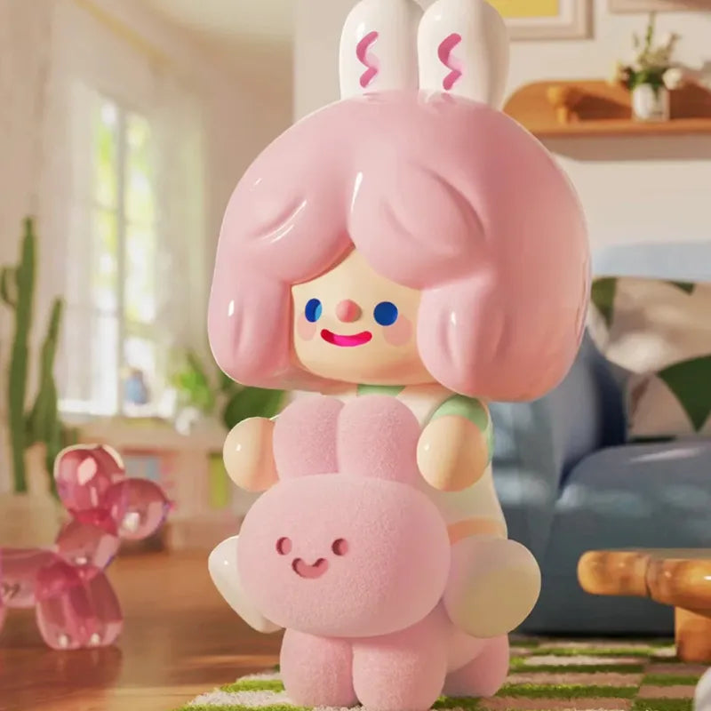 RiCo Happy Room Tour blind box toy riding a fluffy bunny with rabbit ears headband