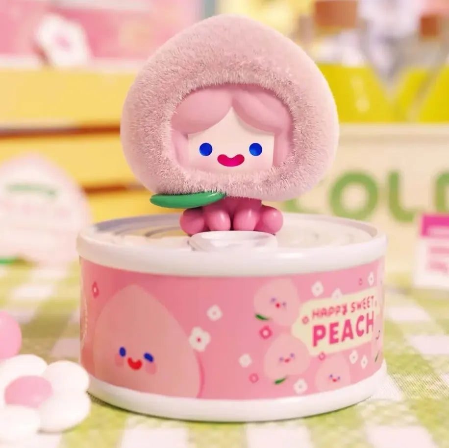Peach Cell RiCO collectible figure emerging from a peach-themed can