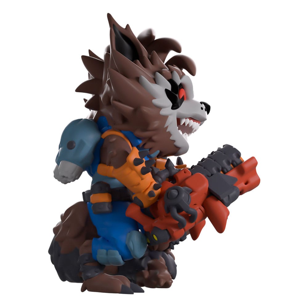 Right-side close-up of Rocket Raccoon Youtooz vinyl figure holding weapon