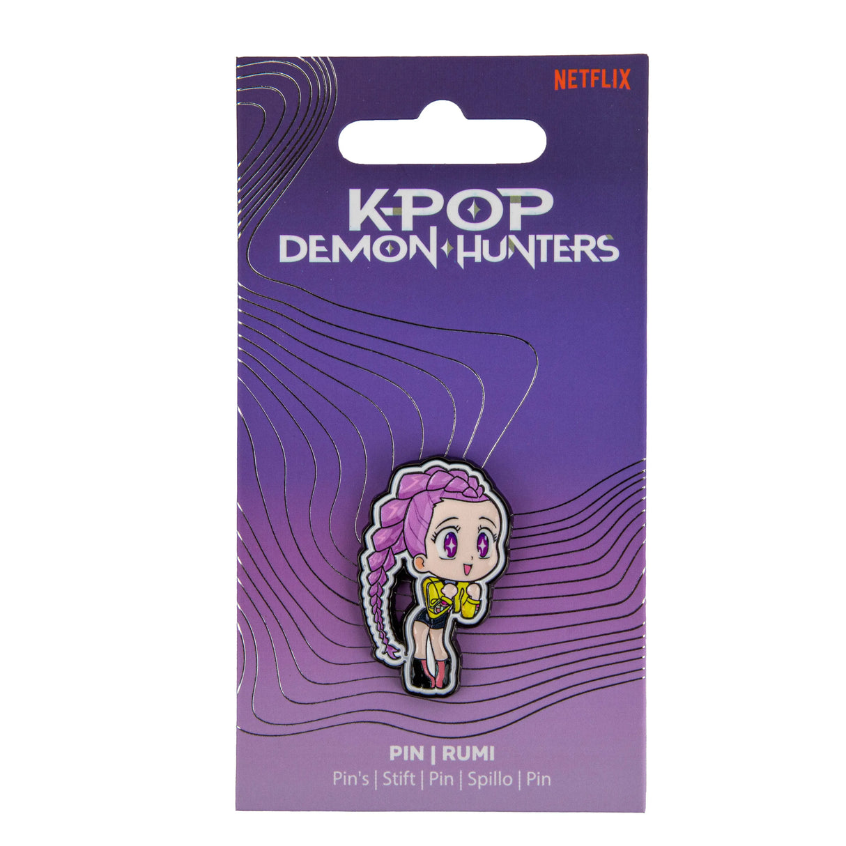 Rumi pin on official KPop Demon Hunters packaging