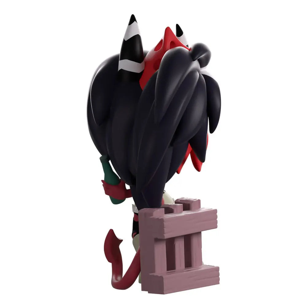 Back view of Sallie May Youtooz vinyl figure with bandana, horns, and wooden fence.