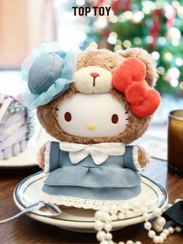 Hello Kitty Sanrio Afternoon Tea plush keychain in blue dress with bow and hat