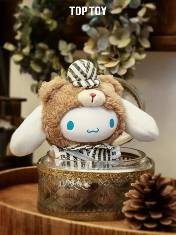 Cinnamoroll Sanrio Afternoon Tea plush keychain in striped outfit with hat