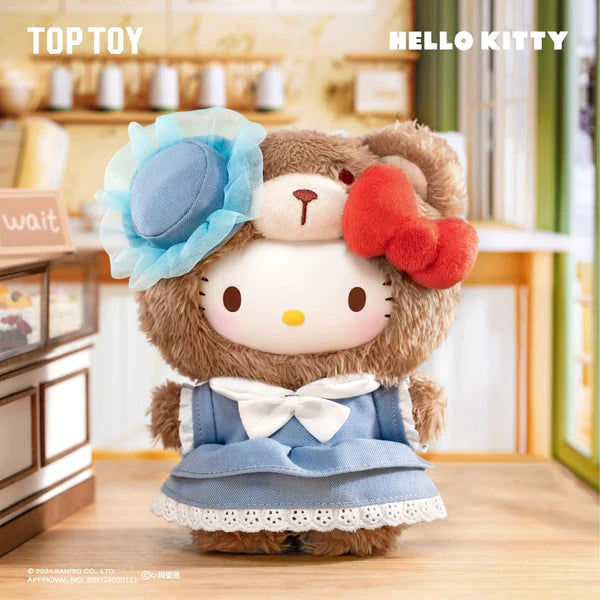 Hello Kitty Sanrio Afternoon Tea plush keychain in blue dress with bow and hat