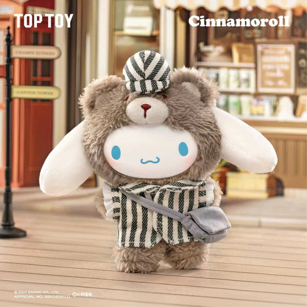 Cinnamoroll Sanrio Afternoon Tea plush collectible with matching striped outfit
