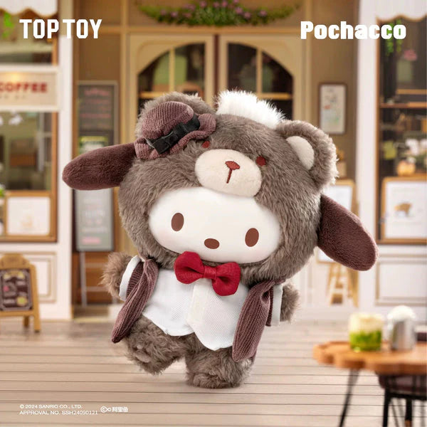 Pochacco Sanrio Afternoon Tea plush keychain in teddy bear costume