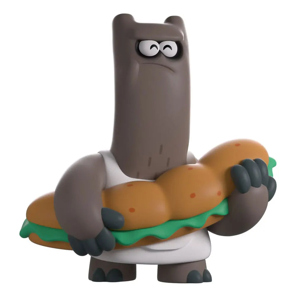 Front view of Schnitzel Youtooz vinyl figure from Chowder, holding a large sandwich and wearing a white apron.
