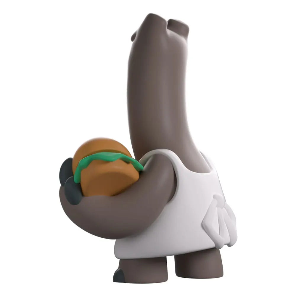 Side profile of Schnitzel Youtooz vinyl figure showing his tall frame and sandwich detail.