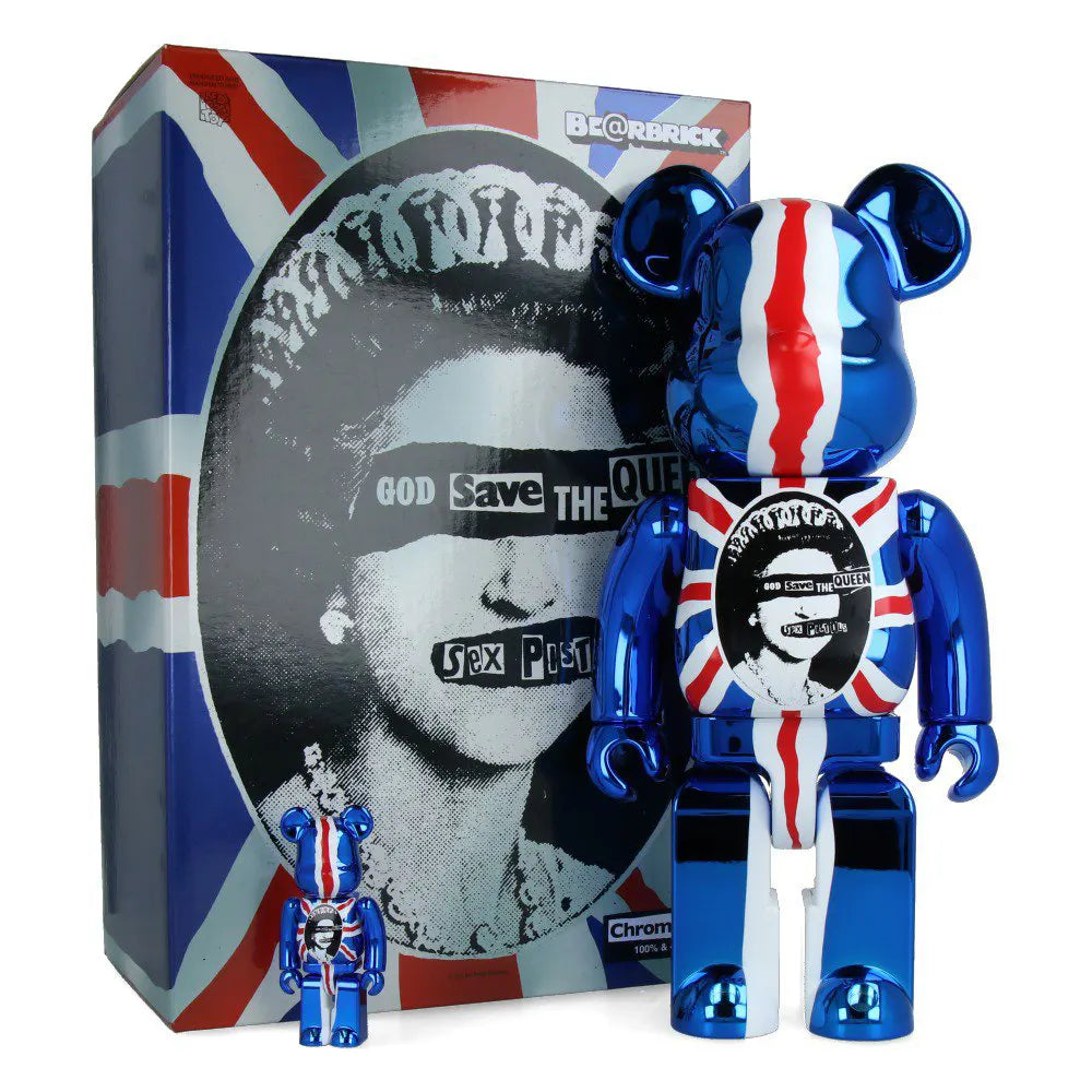 400% & 100% Bearbrick Set - Sex Pistols - God Save the Queen (Chrome Edition)