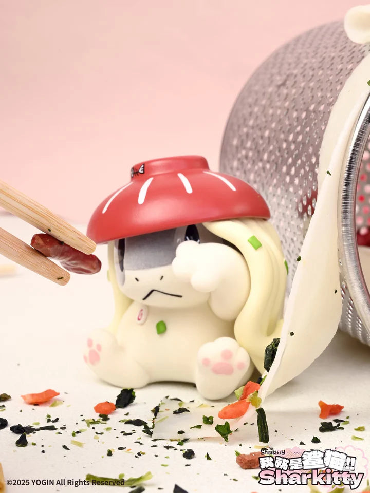 Sharkitty blindbox vinyl figure dressed as hotpot with mushroom hat