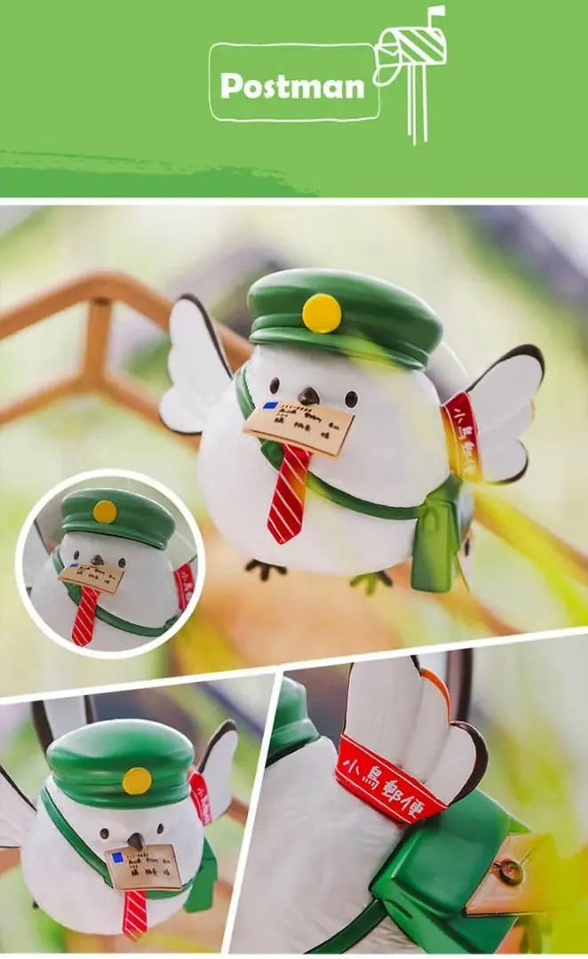 Shimaenaga Sayuri Postman figure with green cap, red tie, and letter in beak.