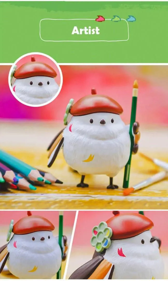 Shimaenaga Sayuri Artist vinyl figure with red beret and giant colored pencil.