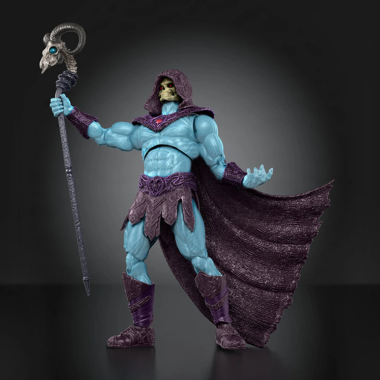 Skeletor action figure wielding the iconic Havoc Staff in battle-ready pose