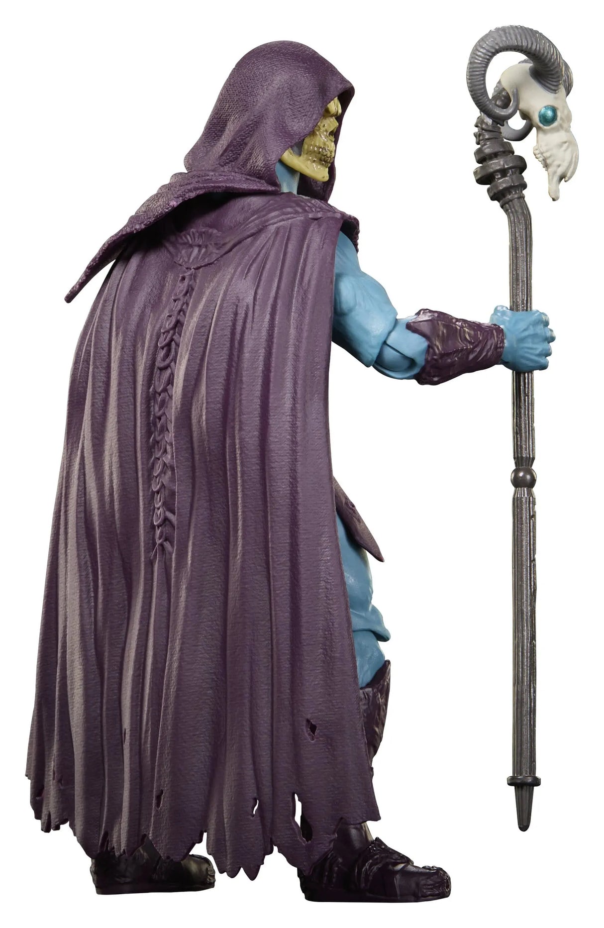 Rear view of Skeletor movie action figure showing hooded cape and Havoc Staff