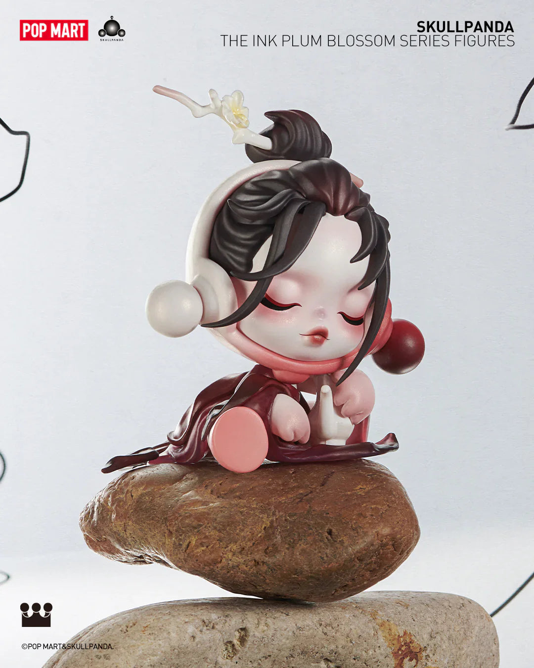 Skullpanda Ink Plum Blossom vinyl figure with red robes and plum blossom hairpin, POP MART blind box.