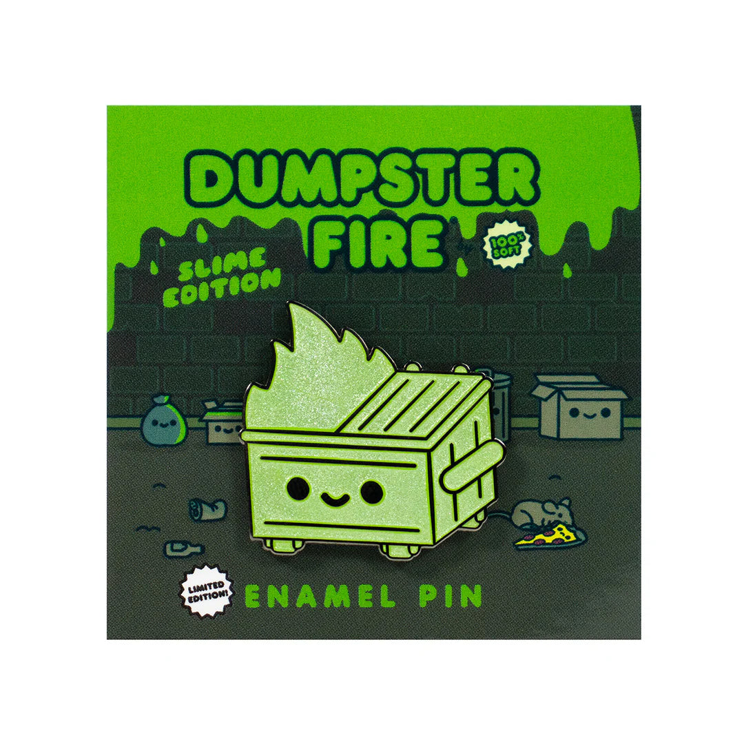 dumpster fire slime enamel pin neon green toxic design 100% soft limited edition