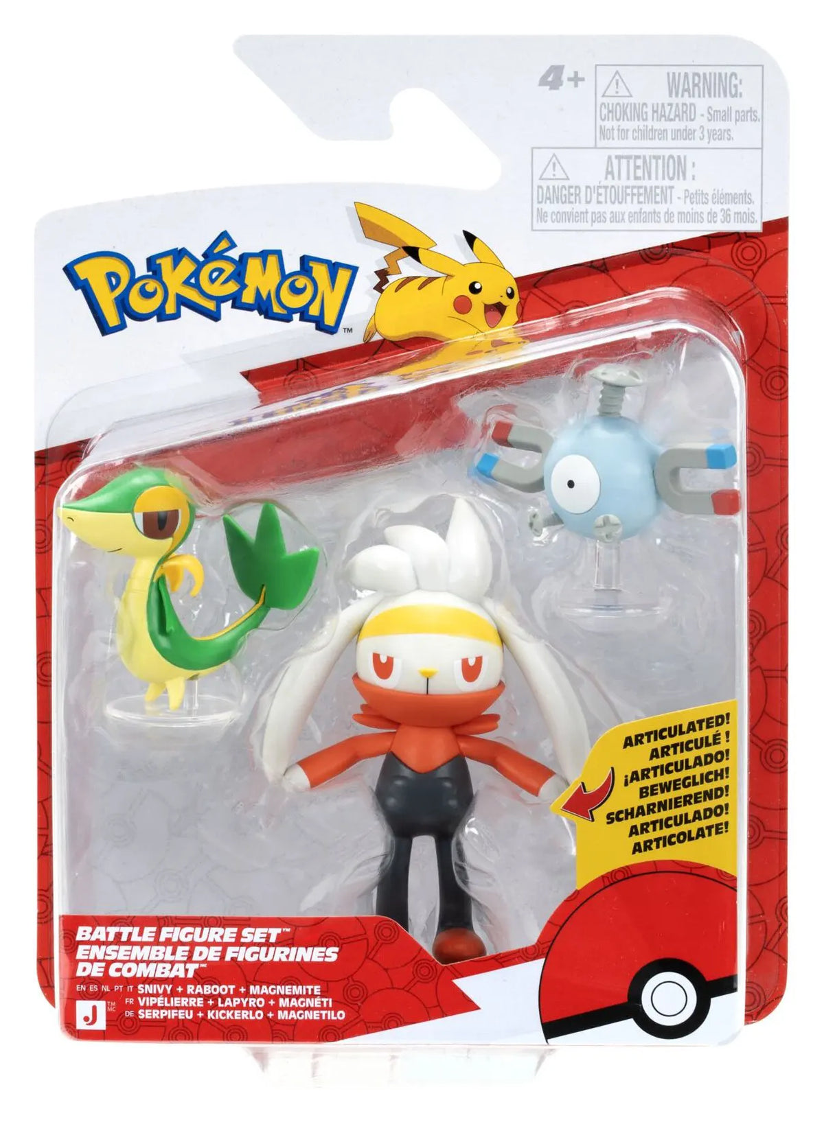 Snivy, Raboot and Magnemite Pokémon Battle Figure Pack in packaging