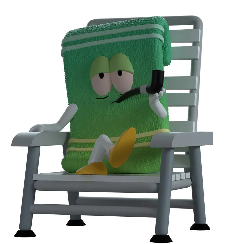 Dramatic lighting on Towelie Youtooz figure with relaxed pose and pipe
