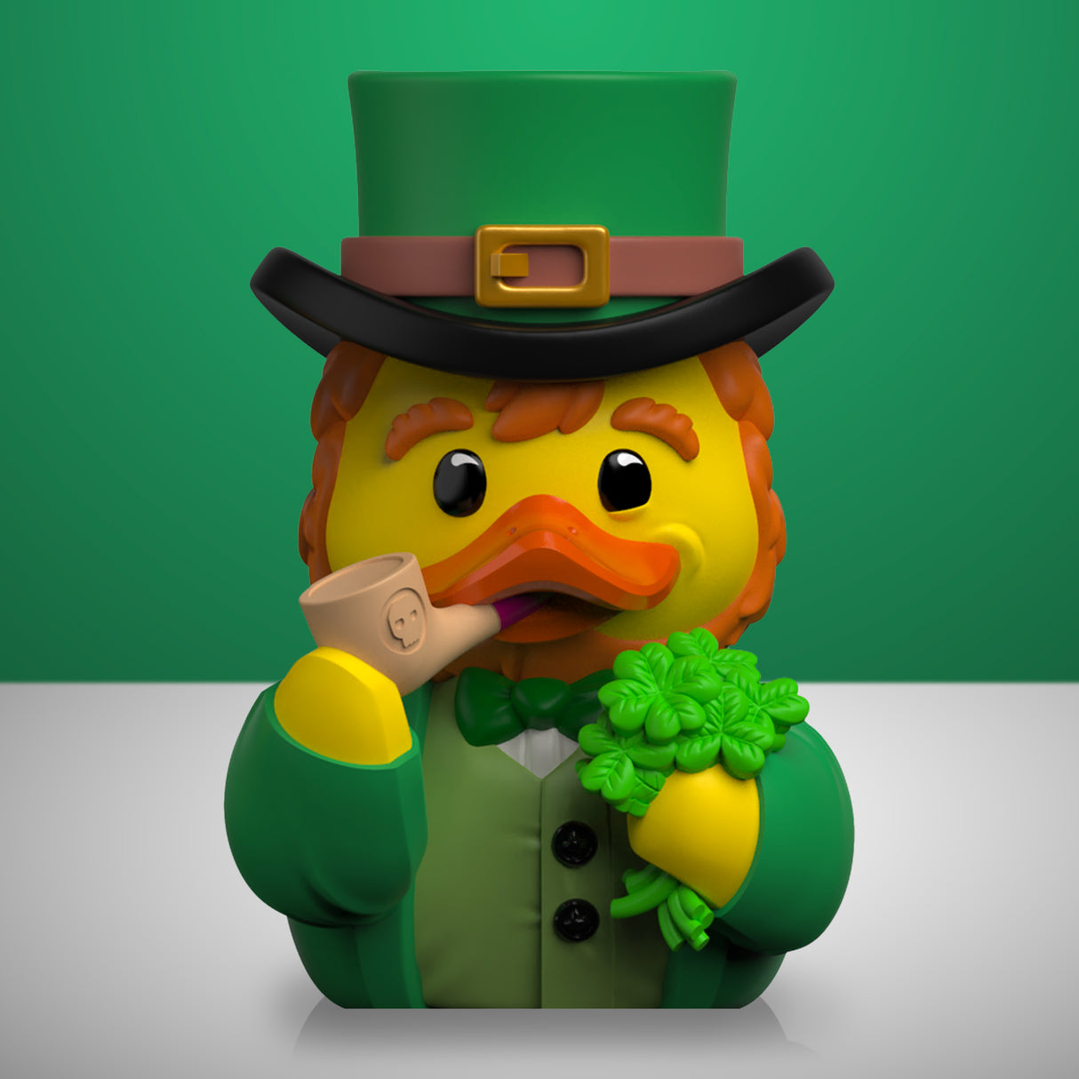 St. Patrick’s Day leprechaun TUBBZ duck holding shamrocks and pipe