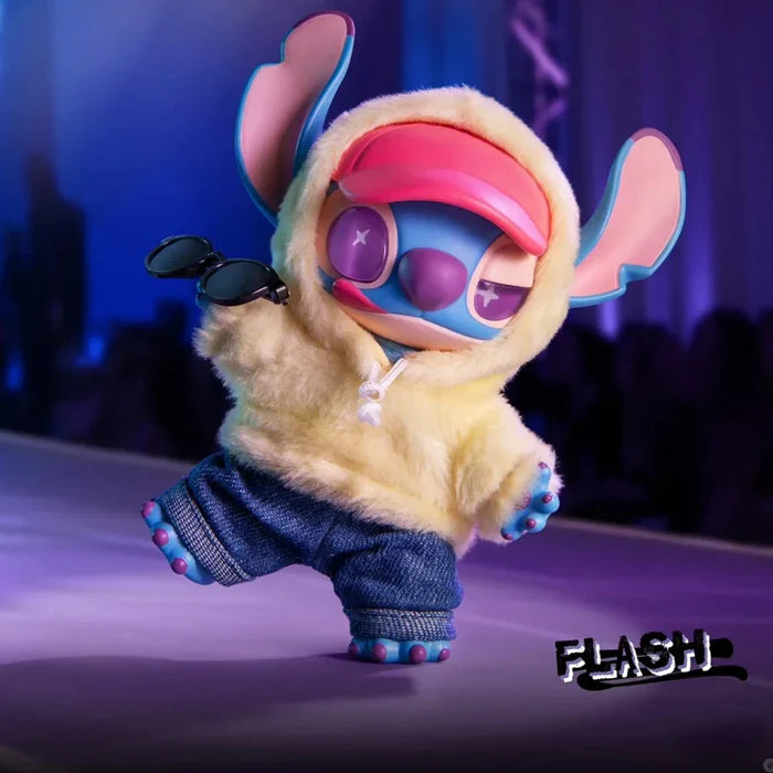 Stitch GenZ Street Blind Box figure wearing red cap and white hoodie holding roasted chicken accessory.