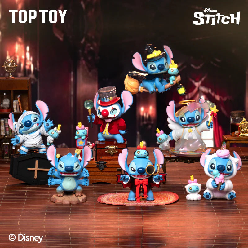 Disney Stitch Wacky Diary 2.0 series figure of Stitch dressed as a witch on a broom with Scrump.