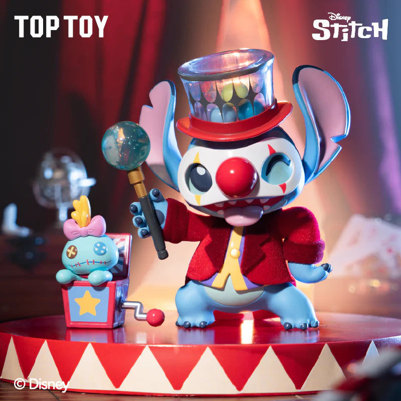 Stitch Wacky Diary 2.0 blind box figure of Stitch dressed as a spooky clown with top hat and staff.