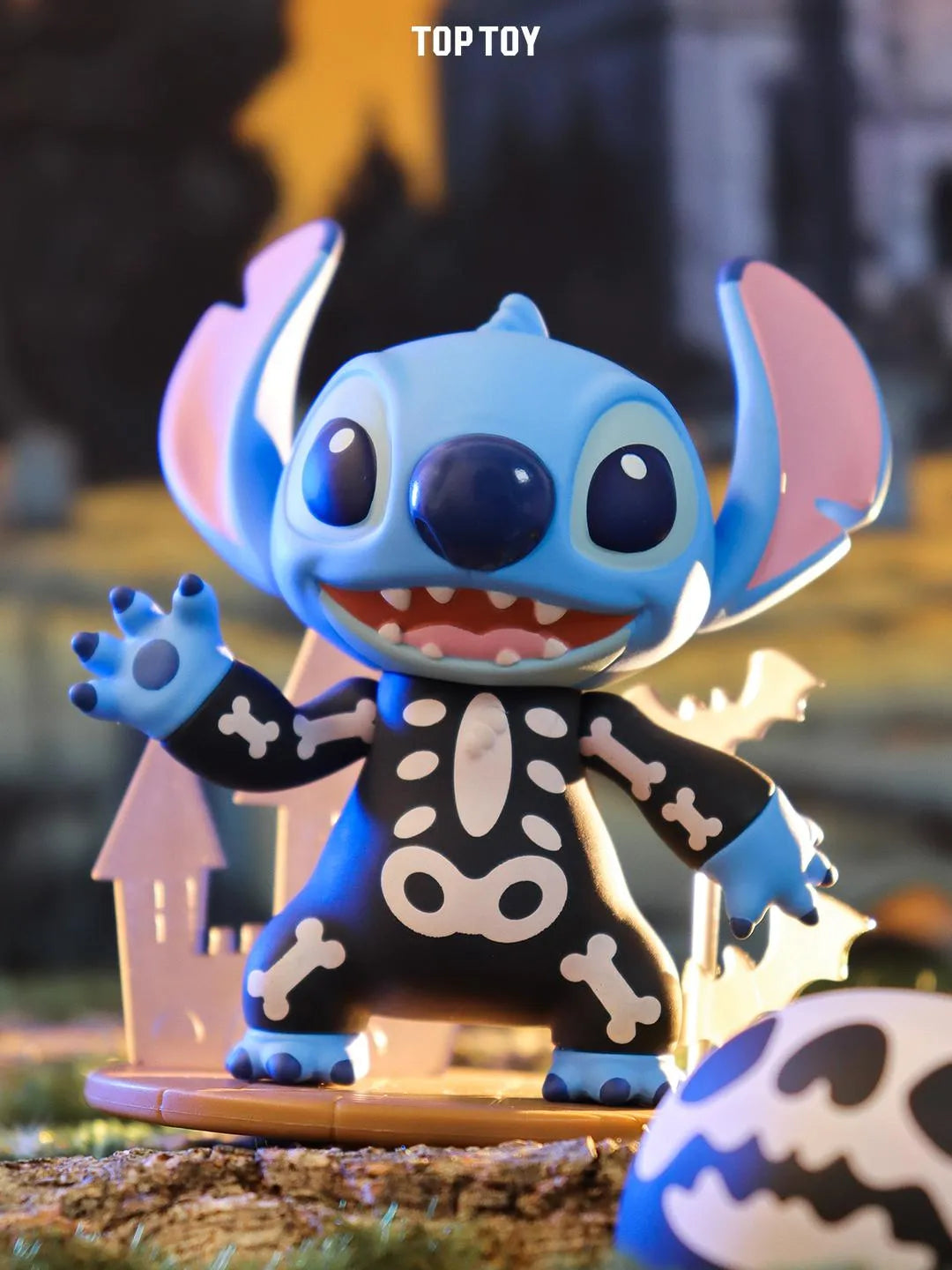 Skeleton Stitch figure with bones printed on black outfit from Disney Weird Diary Blind Box.