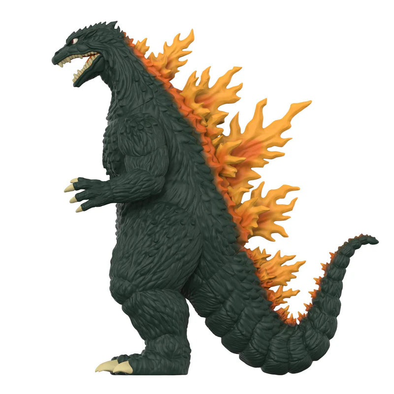 Godzilla 2000 (Charging) Toho ReAction Figure side profile highlighting translucent orange dorsal plates.