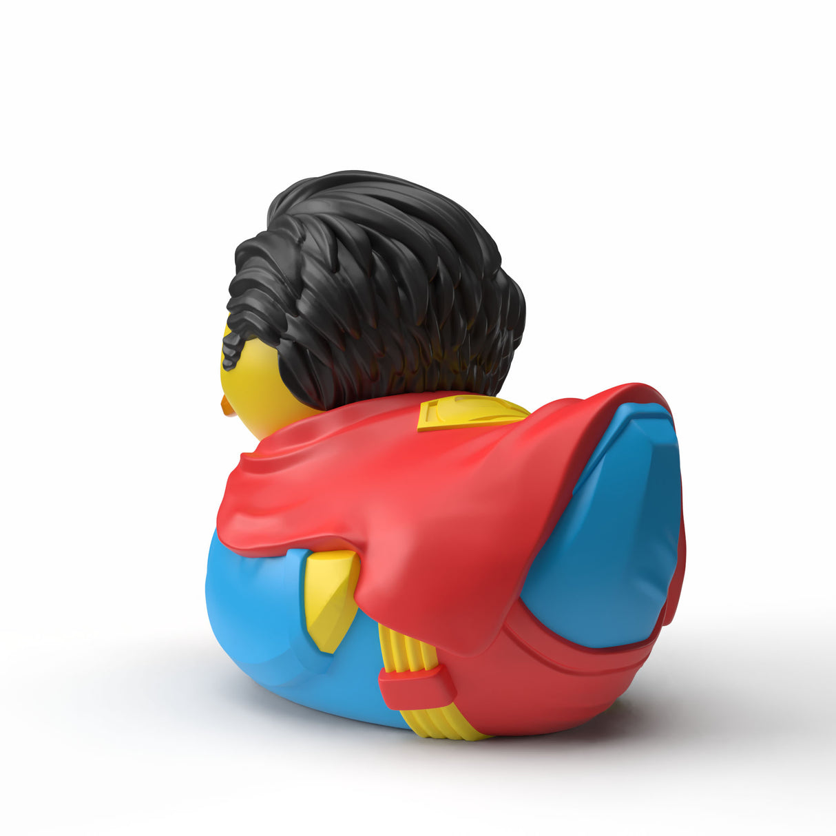Back view of Superman Mini TUBBZ duck with red cape flowing.