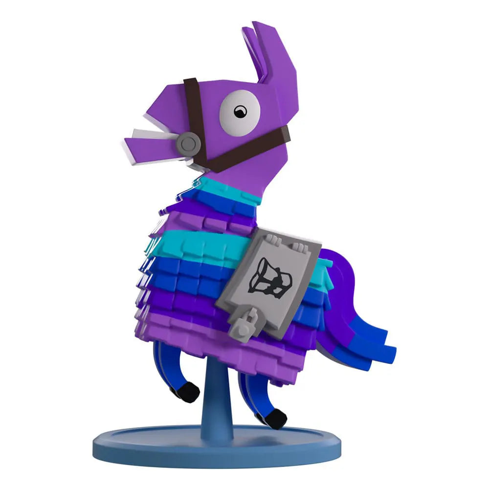 Fortnite Supply Llama Youtooz vinyl figure side view with purple and blue design