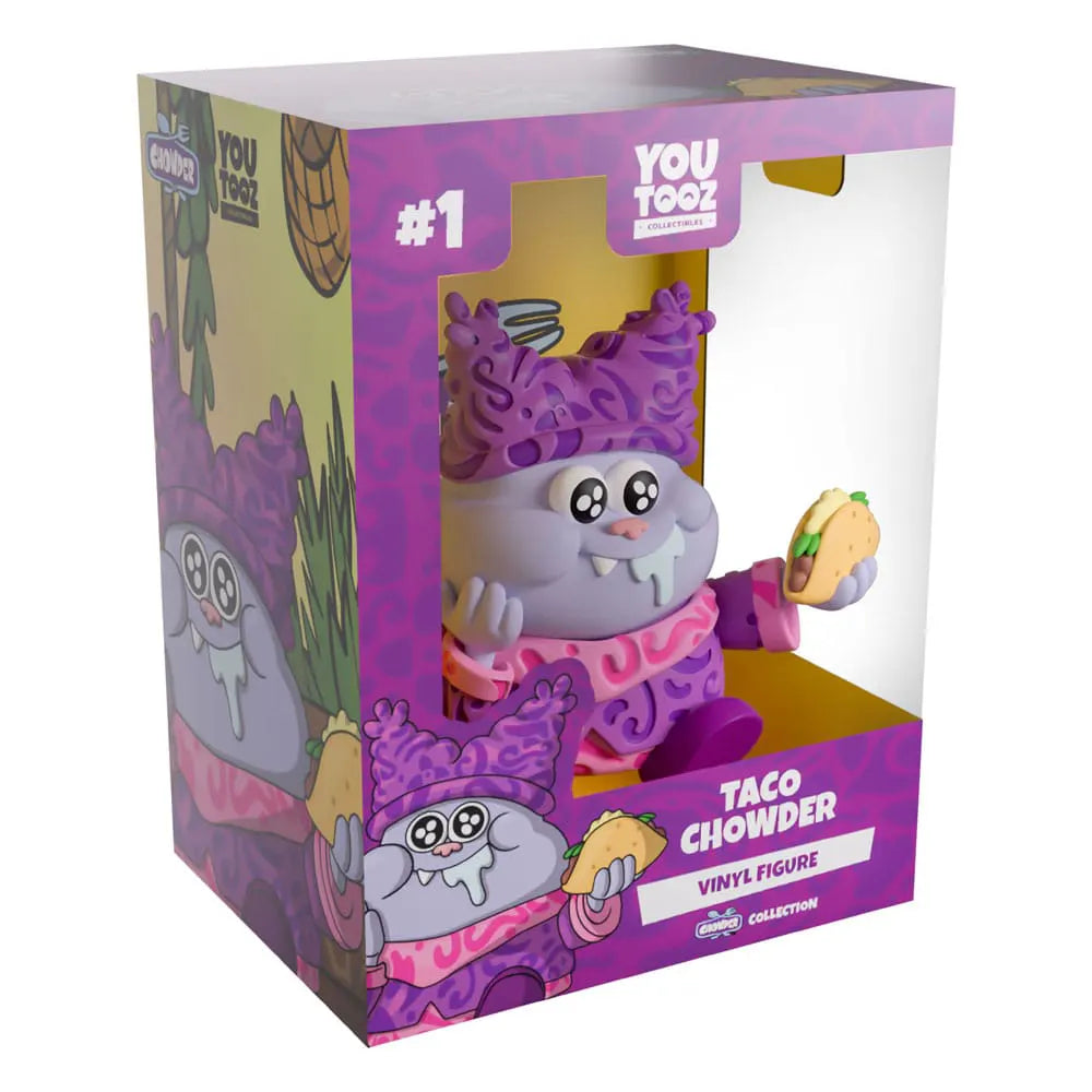 Taco Chowder Youtooz vinyl figure inside its illustrated box packaging with window display.