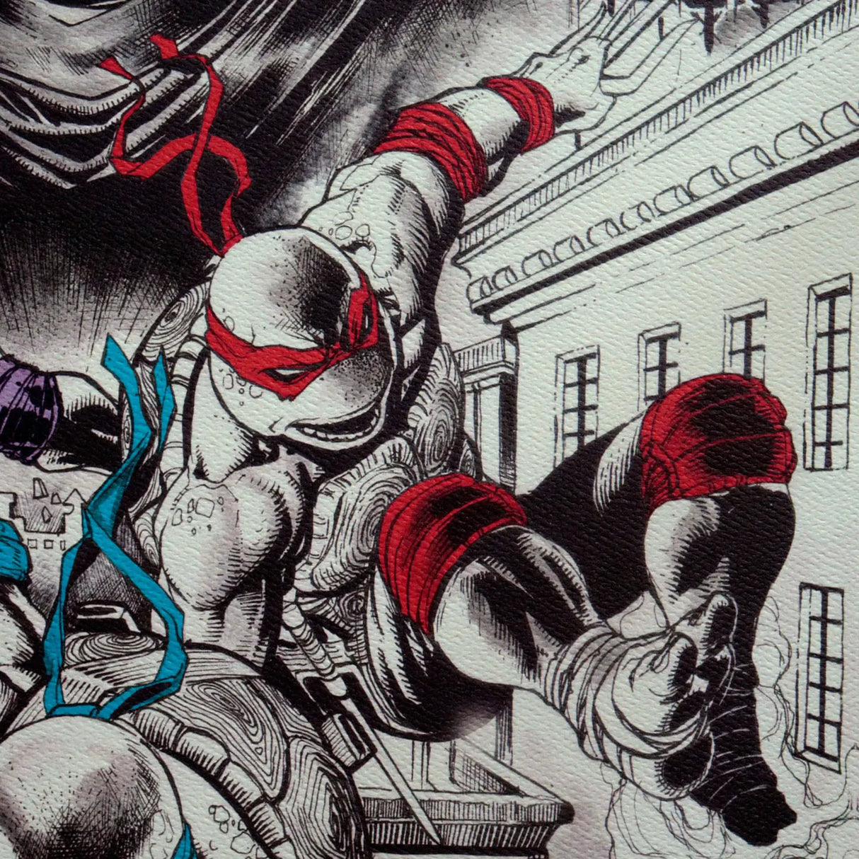 Close-up detail of Raphael from the Teenage Mutant Ninja Turtles 40th Anniversary Art Print