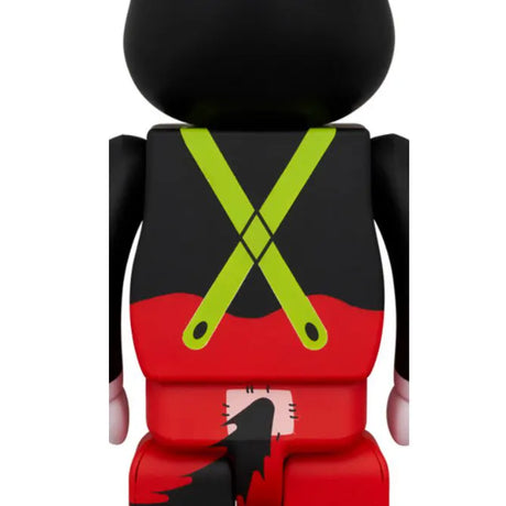 Back view of The Big Bad Wolf Bearbrick set showing crossed green suspenders