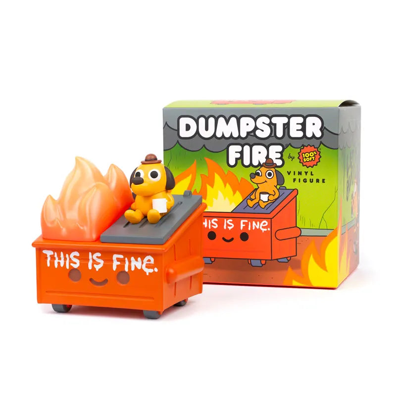 This Is Fine Dumpster Fire Vinyl Figure with retail packaging