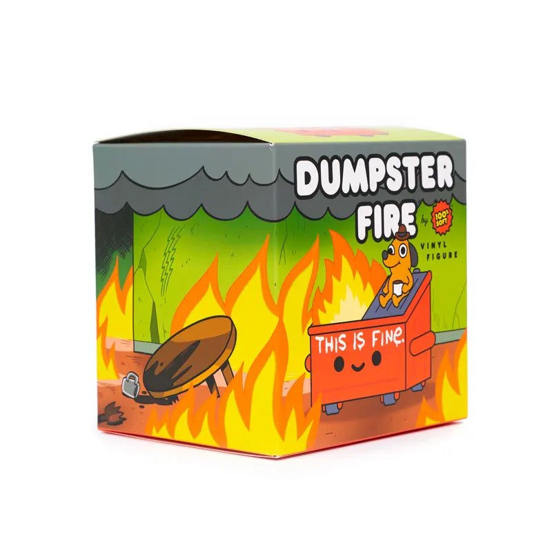 Detailed packaging for This Is Fine Dumpster Fire vinyl toy