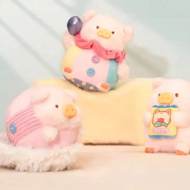 LuLu The Piggy plush collection displaying snack, costume, and cozy hideaway themed characters