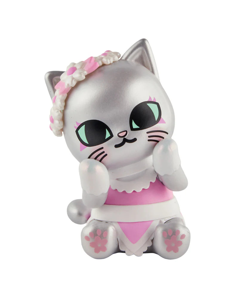 tokidoki cherry blossom cat silver figure with floral headband