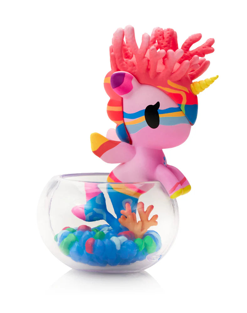 Neon Reef Mermicorno Blind Box by tokidoki – coral-inspired collectible vinyl figure in aquarium bowl