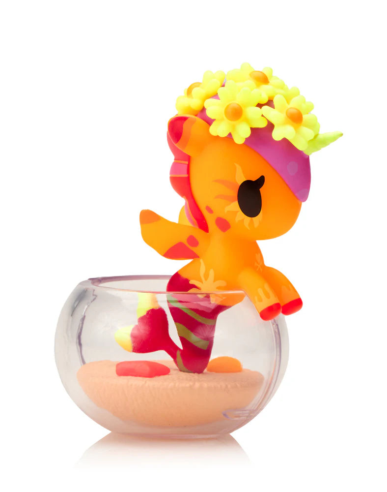 Neon Reef Mermicorno orange and pink coral figure in fishbowl base